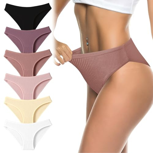 flintronic 6PCS Women's Underwear, Cotton Stretch Breathable Knickers Multipack, Soft Comfortable Mid-Low Rise Panties for Ladies Daily Wear
