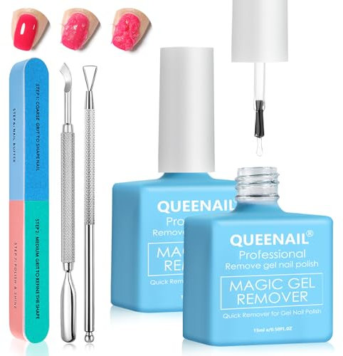 2 Piezas 15ml Removedor Quita Esmalte de uñas, Quita Esmalte de uñas Semipermanentes, con Lima de Uñas y Rascador de Esmalt, Quita Fácil y Rápida de Uñas de Gel, No Daña las Uñas