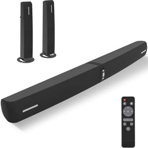 GarageRock 100W Sound Bar for TV, Bluetooth 5.0 Soundbar with Wired & Wireless Connect, Auto Volume Boost, ARC/Optical/AUX Cables & Remote, 2 in 1 Detachable Soundbar for TV Speakers (Black)