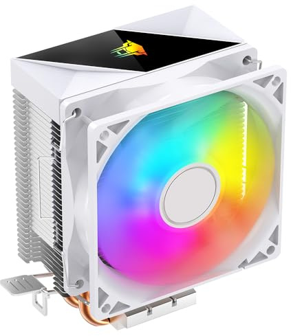 Jungle Leopard K200 2 värmerör, färgglad LED CPU-kylare 3-stifts 1900 varv/min, 33CF 9 cm fläkt, för LGA115X/1200/17XX/1366, för FM1/FM2/AM2/AM3/AM4/AM5 (WH)