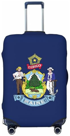 NBAGHPQ Bandiera dello Stato del Maine Stampa Double Sided Protezione Elastica Universale Valigia Copertura Unica Protezione Bagagli, Nero , M