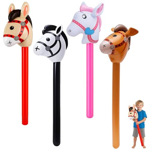 Steckenpferd Kinder, Steckenpferd Aufblasbar, Hobby Horsing, Aufblasbares Pferd, Pferdekopf, 4 Stück, 95*21 Cm, PVC, Für 3-10 Jahre, Kreatives Spielzeug, Pferdethema Geburtstagsfeier, Indoor Und Outdo
