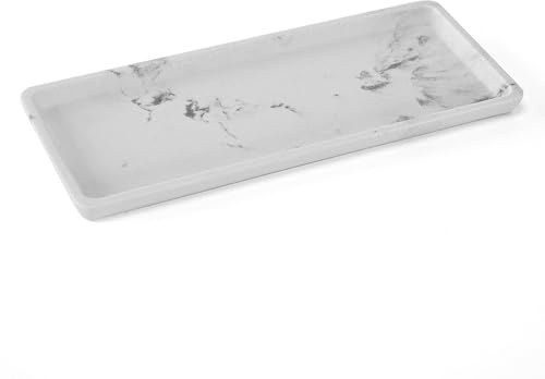 Vassoio Portaoggetti Bagno Effetto Marmo Bianco Linea Ivy Piatto Da Appoggio Rettangolare In Resina Organizzatore Per Cosmetici, Saponi E Gioielli