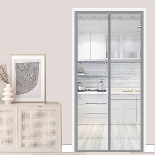Transparent Hiver Magnétique Rideau de Porte Isolant Thermique, Isolant Anti Froid Porte Entrée, Rideau de Climatisation Fermeture Automatique Sans Percage,Bordure Gris (80×210cm)