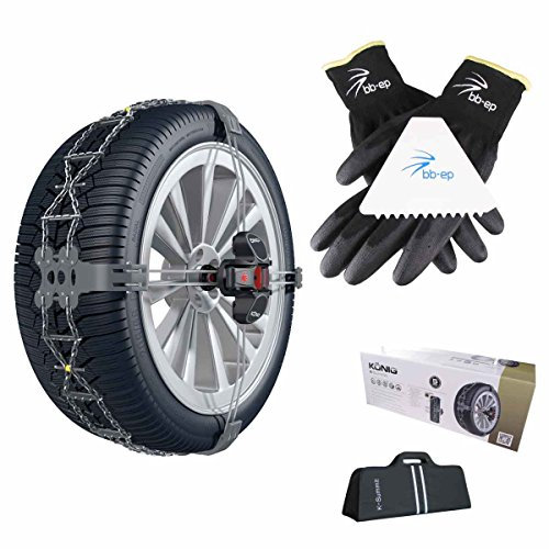 BB-EP Schneekette Winter-Set - K-Summit Handschuhen und Eiskratzer - Die Exklusive, einfache und saubere – Zugelassen für Volkswagen EOS (ab Baujahr 2006 bis 2011) mit der Reifengröße 205/55 R16