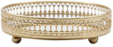 Jcevium Golden Iron Schmuck Aufbewahrungs Tablett Glasspiegel Makeup Manager Desktop Kosmetisches Dessert Dekorative Anzeige Ablage 17.5Cm