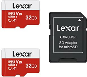 Lexar 32GB 2 Pack Micro SD Card E Series, microSDHC UHS-I Flash Memory Card with Adapter - Up to 100MB/s, A1, U1, Class10, V10, High Speed TF Card (2 microSD Cards + 1 Adapter)