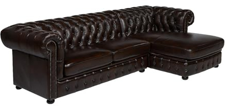 Vente-unique - Canapé d'angle Chesterfield Brenton 100% Cuir de Buffle - Marron Reflets châtains - Angle Droit