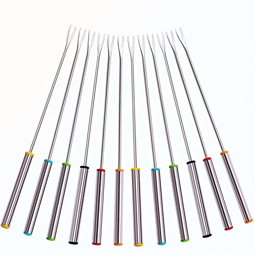 Stainless Steel Fondue Forks,Chocolate Dipping Fork with Heat Resistant Handle,for Chocolate Fountain Cheese Fondue,12 PCS