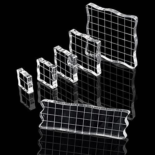 6 Stück DIY Stempelblock Set,Klar Acrylblock mit Gitter Handwerk Stempelblöcke für Silikonstempel Weihnachten Deko Fotoalbum Bullet Journal Scrapbooking(Wellig)