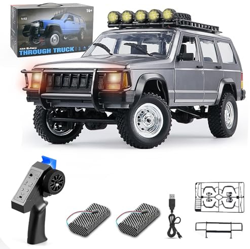 Goolsky RC Rock Crawler, 1:12 Scale Remote Control Car, 4WD Off Road RC Truck, 2.4Ghz All Terrains Climbing Vehicle, RC Car with LED Lights for Adults, Include 2 Batteries (Silver)