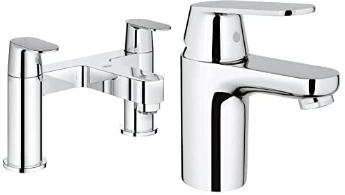 GROHE 25128000 Eurosmart Cosmopolitan Two-Handled Bath Filler & Eurosmart Cosmopolitan - Bathroom Basin Mixer Tap Single-Lever - Monobloc Installation - S-Size - Metal Lever