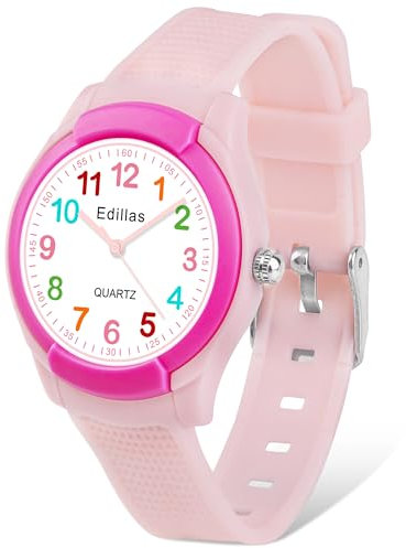 Edillas Kinderuhr Analog für Jungen Mädchen,wasserdichte Armbanduhr Jungen Mädchen Kinder Kleinkind zum Leicht zu lesen Lernen Zeitschule mit Weichem Riemen Lernen Uhren