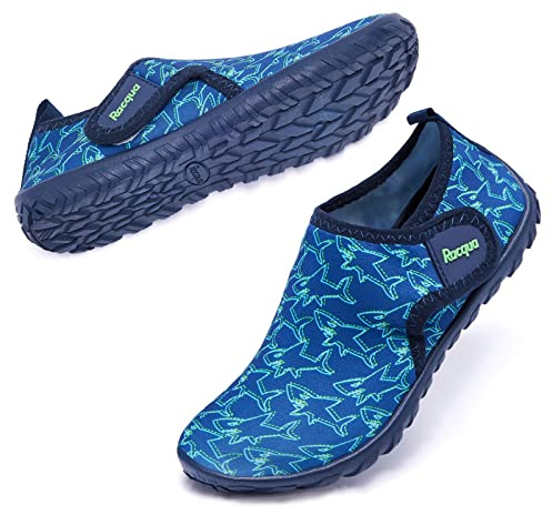 Racqua Boys Water Shoes Kids Swim Pool Lightweight Quick Dry Beach Sport Shoes Barefoot Walking Boating Surfing Aqua Shoes Little Kid Shark 12