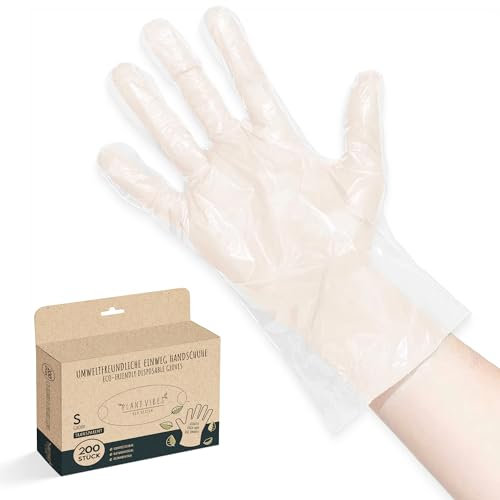 Plantvibes® 200 x Gants Jetables, Écologique, Gants Jetables Organiques, Sans Plastifiants Malsains et Sans Produits Chimiques - Idéal Pour Les Denrées Alimentaires, Gants a 100% Compostables