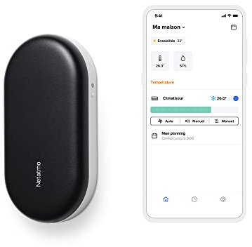 Netatmo Commande Intelligente de Climatiseur, Climatisation Connectée, Canicule, Compatible Tous Les Clims et Pompe à Chaleur, WI-FI, Economie d'énergie, Alexa, Google Assistant, Siri, NAC-FR