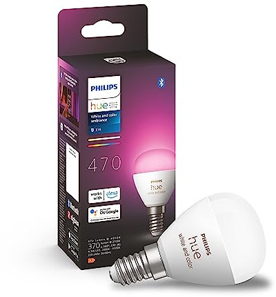 Philips Hue White & Color Ambiance E14 LED Lampe (470 lm), dimmbares LED Leuchtmittel für das Hue Lichtsystem mit 16 Mio. Farben, smarte Lichtsteuerung über Sprache und App, 1er Pack