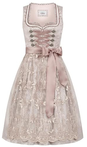 Nübler Damen Dirndl Tessa I Größe 38 I Midi-Dirndl mit Rocklänge 65 cm & passender Schürze I Festliches Trachtenkleid mit modernem Schnitt & dezenten Details I Ideal für Trachten & Festlichkeiten