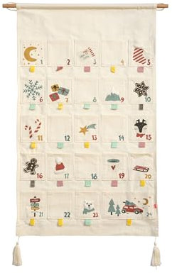 kikadu Adventskalender Winterwonderland - Aus 100% Bio-Baumwolle mit weihnachtlichen Motiven und 24 nummerierten Taschen zum Befüllen