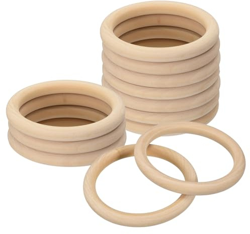 uxcell 12Pcs 85mm(3.3-inch) Natural Wood Rings, 10mm Thick Smooth Unfinished Wooden Circles for DIY Crafting, Knitting, Macrame, Pendant