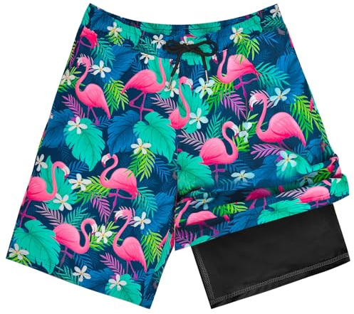 OlyPegic Boys Swim Trunks with Boxer Brief Liner Compression Boy Bathing Suit Quick Dry Beach Swimsuit Toddler Swim Shorts