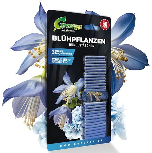 Greenyp 150x Blühpflanzen Düngestäbchen für alle Zimmerpflanzen, Balkonpflanzen und Kübelpflanzen I Universal NPK Blumendünger I Langzeitdünger mit Extra Eisen und 3 Monate Düngekraft