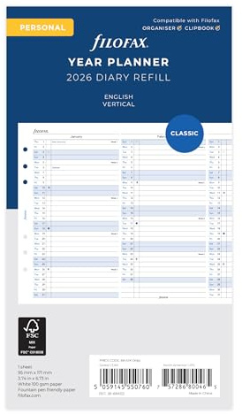 Filofax personlig årsplan. vertikal (E)2026