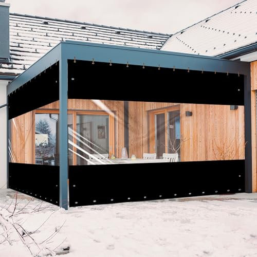 Ezcasch 2x2.5m Bâche Transparente Imperméable avec Œillets, 0.45mm Bache de Protection Exterieur, 450g/m² Bache Etanche au Vent Pluie pour Pergola, Terrasse (Hauteur x Largeur, Noir)