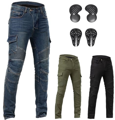 ForMTRider Pantalones Moto con Armadura CE Jeans para Moto y Bicicross, Ajuste Estilizado,Azul,L=36W/31L