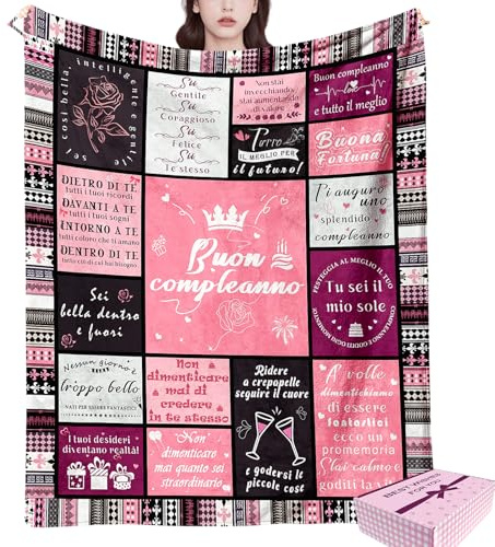 NlsqEU Regalos Cumpleaños Mujer, Regalos Originales para Mujer, Manta Regalos Originales Chica con Caja de Regalos, Regalos Amigas, Regalos de Cumpleaños Únicos para Chica,Mantas 150x130cm(Italiano)