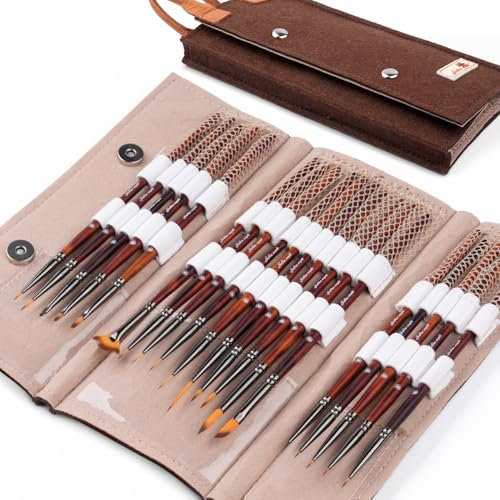 Golden Maple Miniature Paint Brushes – 20PC Professional Micro Detail Brush Set for Models, Tabletop Gaming & Fine Art – Portable Travel Case, Acrylic/Watercolor/Oil
