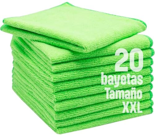 Clim Profesional 20 Bayetas de Microfibra Adi-Plus XXL Extra Grandes Color Verde Paños Multiusos 40x40CM Súper Absorbentes y Reutilizables. Limpieza en Cocinas, Hogar y Superficies