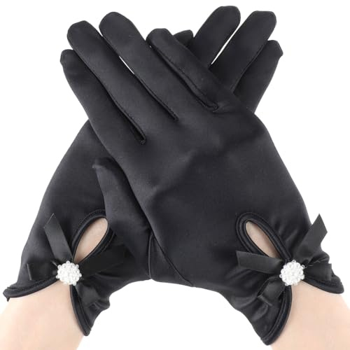 Yolev Short Satin Gloves Wrist Length Opera Bridal Gloves Women's Gown Glove for Wedding Prom Banquet Dance Party