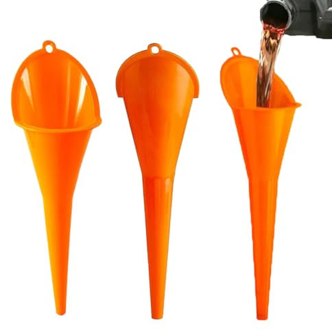 ZEPIQOR Langer Trichter aus Kunststoff, 3 Stück, extra lang, super Trichter für Motoröl, Getriebeflüssigkeit, Motorrad, Lokomotive, Autobetankung, 29 cm
