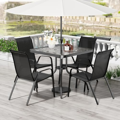 TLSUNNY Patio Dining Set 5 Pieces, All Weather Outdoor Furniture W/30X 30 Table and 4 Stackable Textilene Chairs, Metal Table and Chairs for Lawn, Garden, Poolside, Backyard (Umbrella not Included)