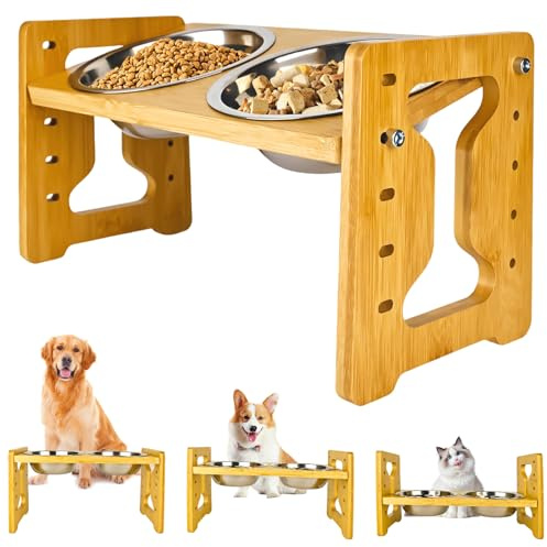 BSSmmai comedero elevado para perros, antideslizante, estructura ajustable, 5 comederos con 2 de acero inoxidable