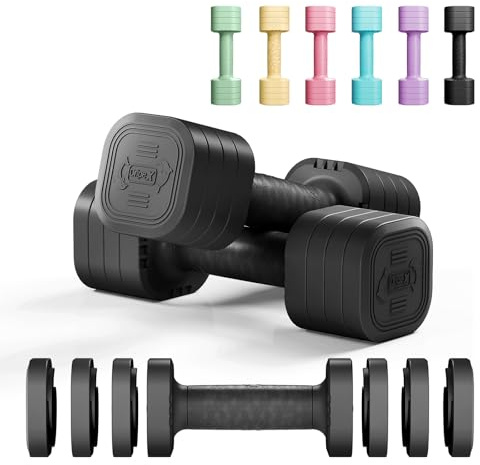 Dripex Adjustable Dumbbells Weight Set 2.5kg 5kg 10kg Dumbbell Pair, 4-in-1 Weight Dumbbells Set Women Men with Non-Slip Handle Home Gym Fitness-2.5kgX2