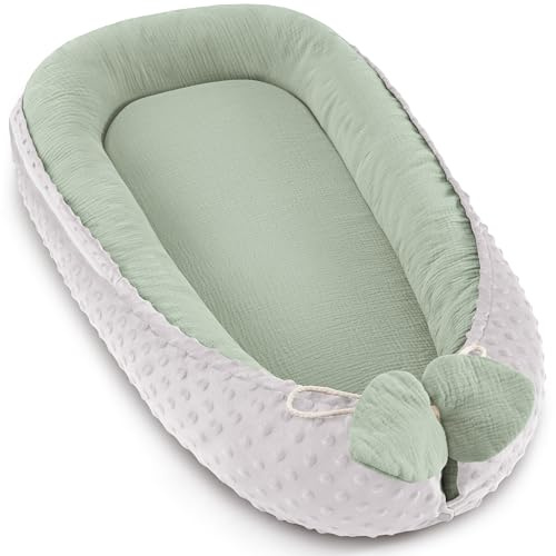Bearmoss Nido de bebé para recién nacido, tumbona de algodón transpirable y suave, tumbona para bebé, recién nacidos, regalos esenciales para bebés, niños y niñas, hogar y viajes (verde)
