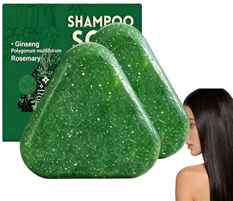 Shampoo a triangolo con ginseng e zenzero a base di erbe, sapone verde naturale per rafforzare i capelli, barretta shampoo solido volumizzante addensante, shampoo (2PCS)