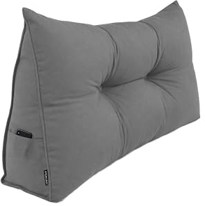 POKAR Cuscino Schienale Divano 100x50x20 cm | Cuscino da Lettura per Divano e Letto con Appoggio Schiena Grande | Cuscino a Cuneo Triangolare con Tasche Laterali | Certificato Oeko Tex 100 | Grigio