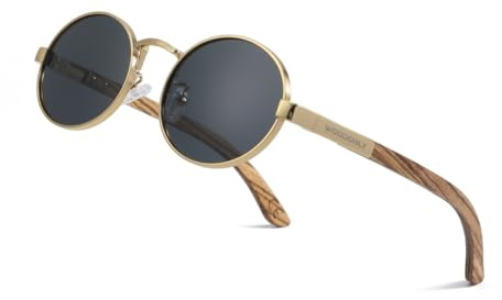 WOODONLY Bois Lunettes de Soleil Ovales Polarisé - Lunettes de Soleil Monture Métallique Tendance pour Hommes et Femmes Cadeaux parfaits (Zébré)