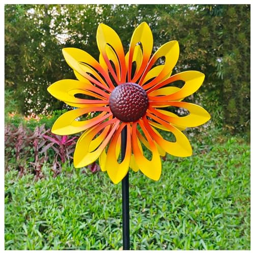 Girasole Mulino A Vento, Girasole Ruotano Nella Direzione Opposta Girandola A Vento Metallo, Giardini Esterni, Cortili, Ville, Prati E Altri,Yellow