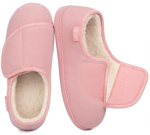 LongBay Women's Wide Fit Slippers Comfy and Cozy Memory Foam Indoor House Shoes for Diabetic Arthritis and Edema Pink,5