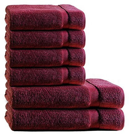 Müskaan Premium Handtuchset 6-TLG – 4 Handtücher & 2 Duschtücher aus 100% Baumwolle – Weich & saugfähig Frottee mit Aufhänger – Bordeaux