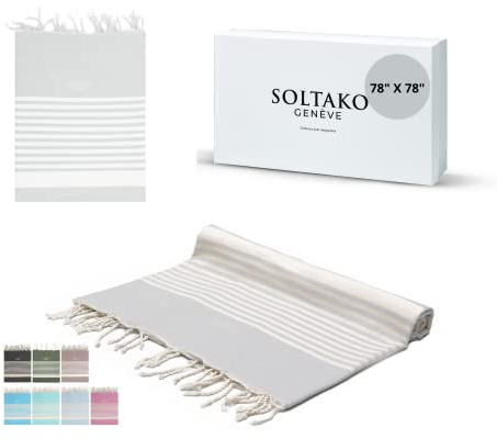 SOLTAKO Fouta Arthur Premium Gris Pastel 200x200 cm