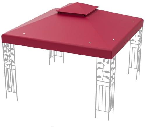 COSTWAY 3x3m Ersatzdach für Pavillon, Pavillondach Ersatzbezug mit Kamindach & Klettverschlüssen (Rot)