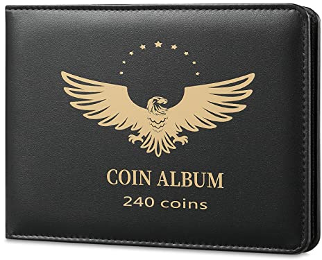 Coin Collection Holder Book for Collectors, PVC FREE, 240 Pockets Collecting Storage Album Organizer Supplies for Dime,Cent,Nickel,Quarter (240 Pockets)