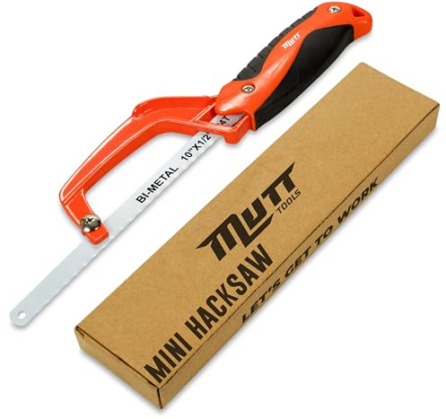 Mutt Tools Mini Hacksaw for Metal with 10-inch Bi-Metal Blade for Precision Cutting - Compatible with 10 and 12 Blades - Small Cutting Saw