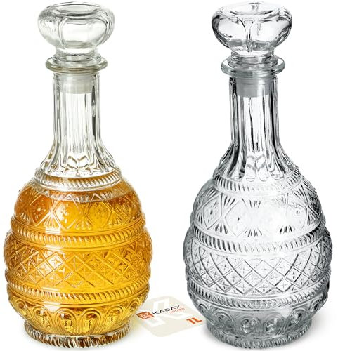 KADAX Dekanter für Getränke, Stilvolle Whiskykaraffe für Männer, Klassische Weinkaraffe mit einzigartiger Design, Whiskyflasche als Geschenk (1L - 2 Stück)