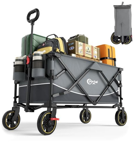 Portal Carrito de festival con ruedas, carrito de camping con frenos, carro de playa resistente, plegable, para picnic, jardín, eventos, utilidad, mascotas, 200 L